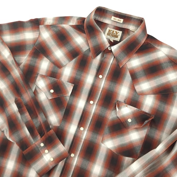 Ely Cattleman Other - Ely Cattleman Shirt Mens XLT Red Plaid Long Sleeve Western Pearl Snap Tall
